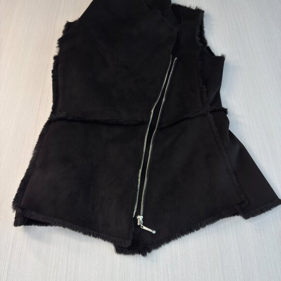 WHITE HOUSE BLACK MARKET Faux Suede Vest Black XS Asymmetric Pockets Streetwear - Picture 10 of 14